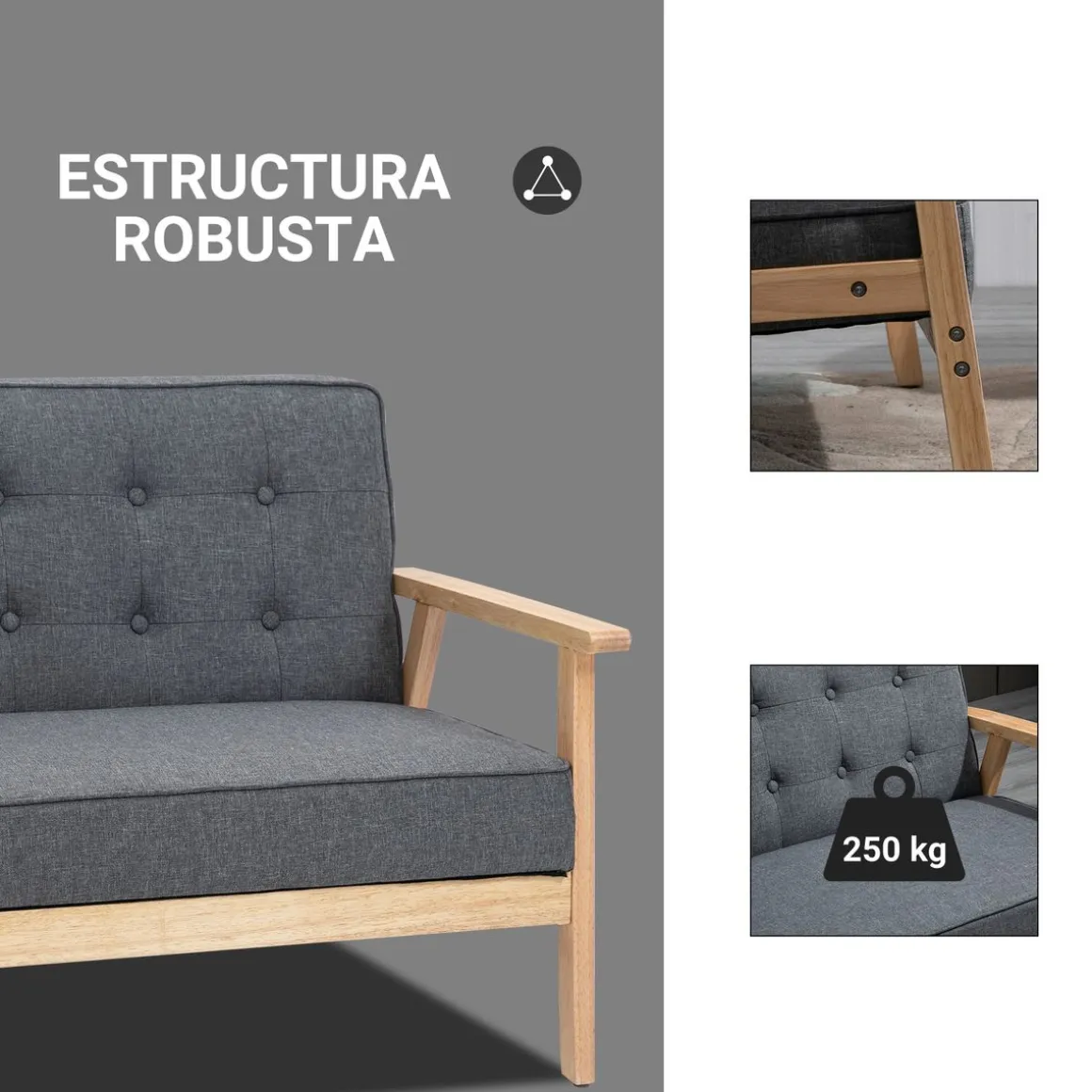 Sofá Craik Homcom 2 plazas patas antideslizantes gris 78x113x67 cm