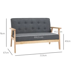 Sofá Craik Homcom 2 plazas patas antideslizantes gris 78x113x67 cm