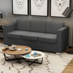 Sofá de 3 plazas Mina tapizado tela gris oscuro 78x191x73 cm