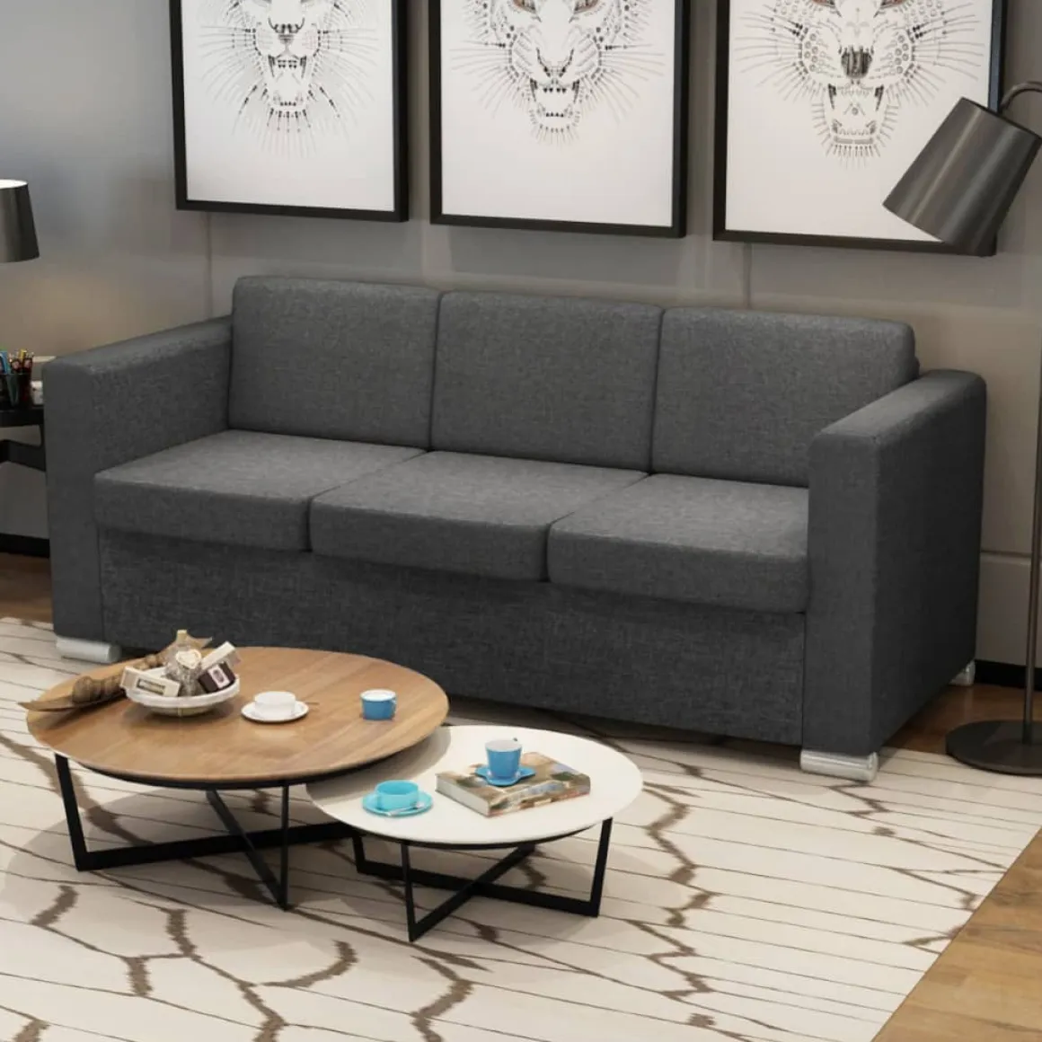 Sofá de 3 plazas Mina tapizado tela gris oscuro 78x191x73 cm