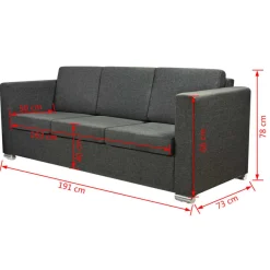 Sofá de 3 plazas Mina tapizado tela gris oscuro 78x191x73 cm