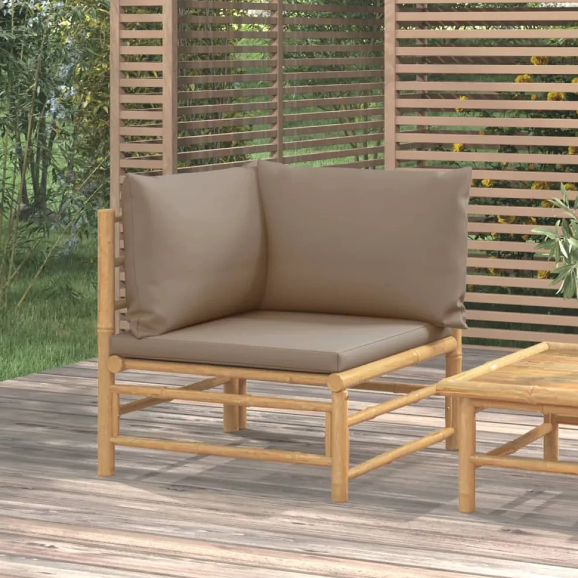 Sofá esquinero de jardín estructura de bambú 65x69x69 cm