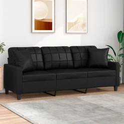 Sofá Fenix 3 plazas con cojines negro 80x198x77 cm