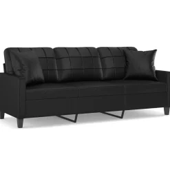 Sofá Fenix 3 plazas con cojines negro 80x198x77 cm