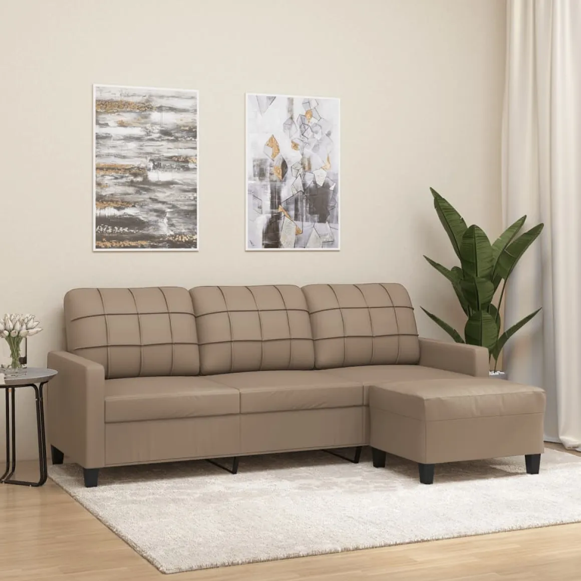 Sofá Géminis 3 plazas con reposapiés marrón 80x198x77 cm