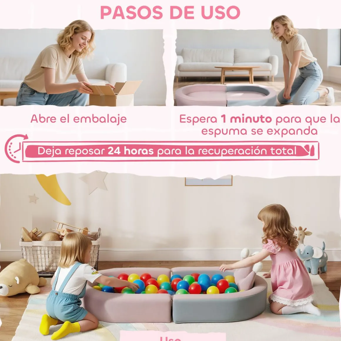 Sofá infantil Soha Aiyaplay convertible en cama rosa 14x116x61 cm