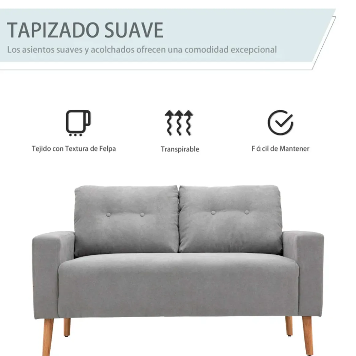 Sofá Neptuno Homcom 2 plazas con reposabrazos gris 88x145x76 cm