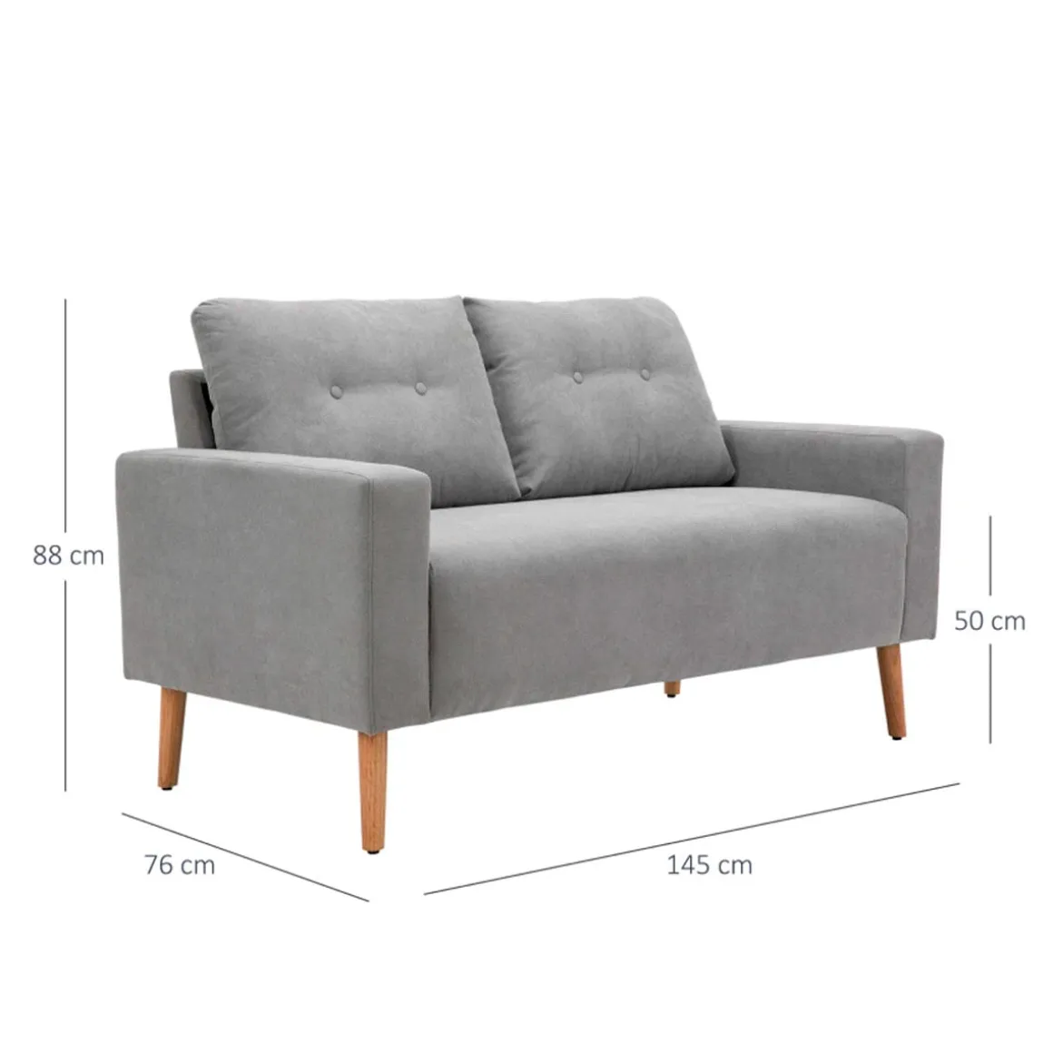 Sofá Neptuno Homcom 2 plazas con reposabrazos gris 88x145x76 cm