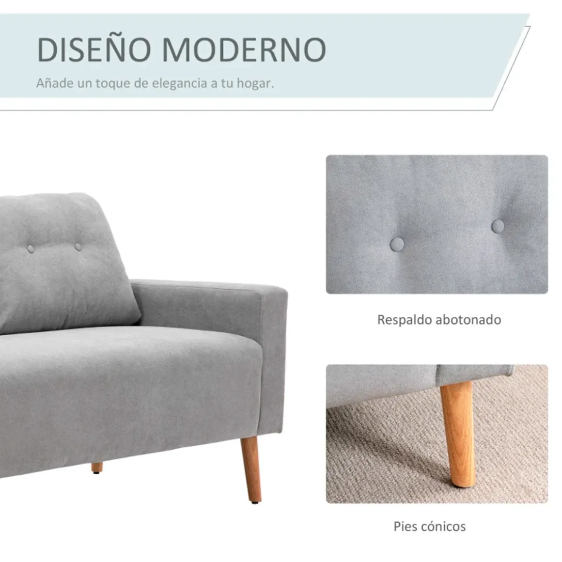 Sofá Neptuno Homcom 2 plazas con reposabrazos gris 88x145x76 cm