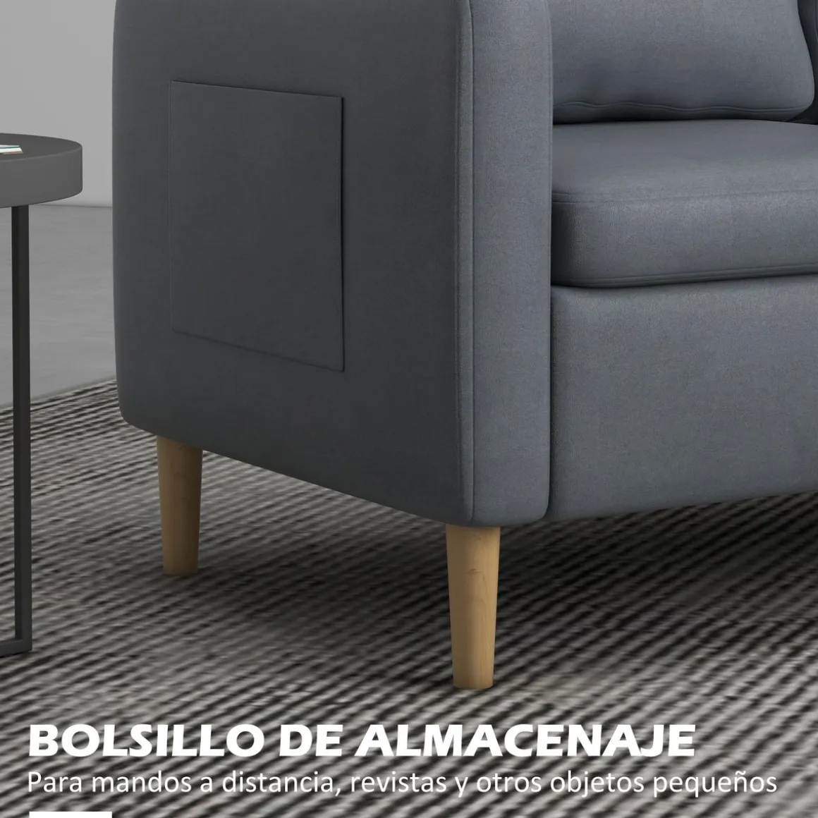 Sofá Preta Homcom 2 plazas con bolsillos laterales gris 83x143x76 cm