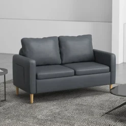 Sofá Preta Homcom 2 plazas con bolsillos laterales gris 83x143x76 cm