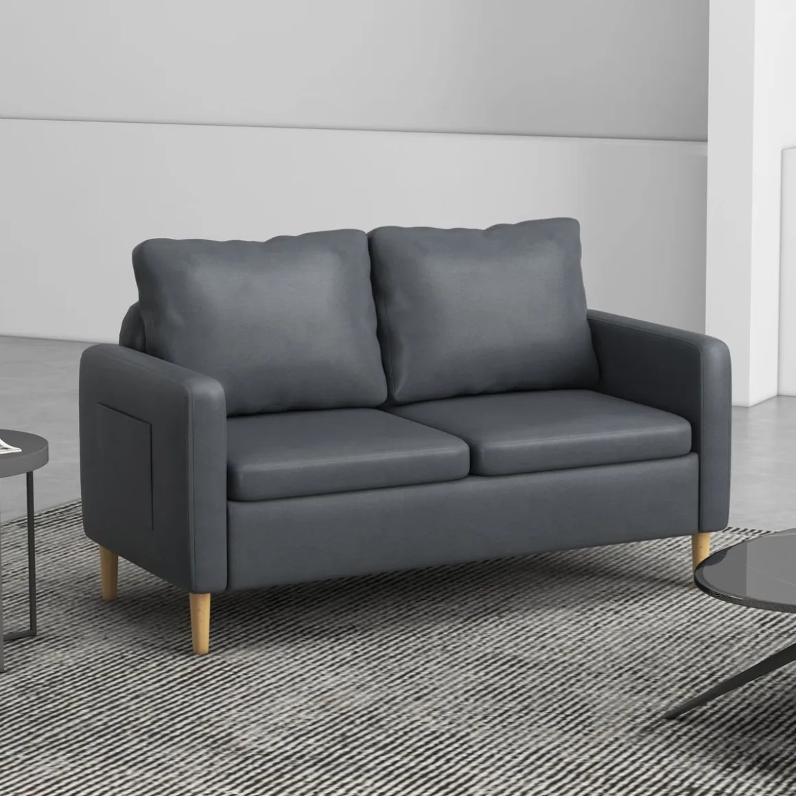 Sofá Preta Homcom 2 plazas con bolsillos laterales gris 83x143x76 cm