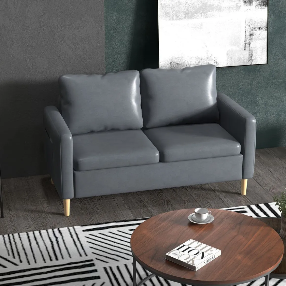 Sofá Preta Homcom 2 plazas con bolsillos laterales gris 83x143x76 cm