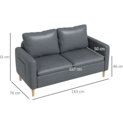 Sofá Preta Homcom 2 plazas con bolsillos laterales gris 83x143x76 cm
