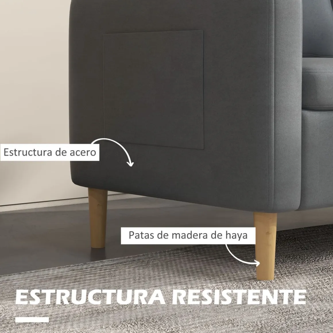 Sofá Preta Homcom 2 plazas con bolsillos laterales gris 83x143x76 cm