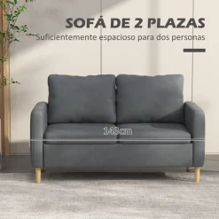 Sofá Preta Homcom 2 plazas con bolsillos laterales gris 83x143x76 cm