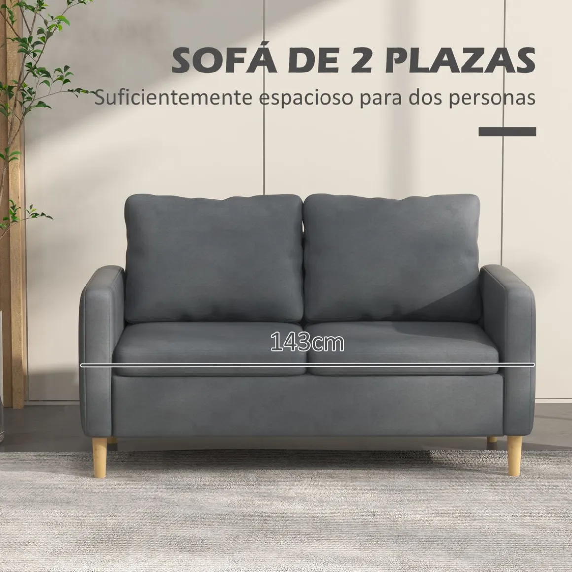 Sofá Preta Homcom 2 plazas con bolsillos laterales gris 83x143x76 cm