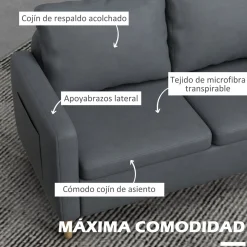 Sofá Preta Homcom 2 plazas con bolsillos laterales gris 83x143x76 cm