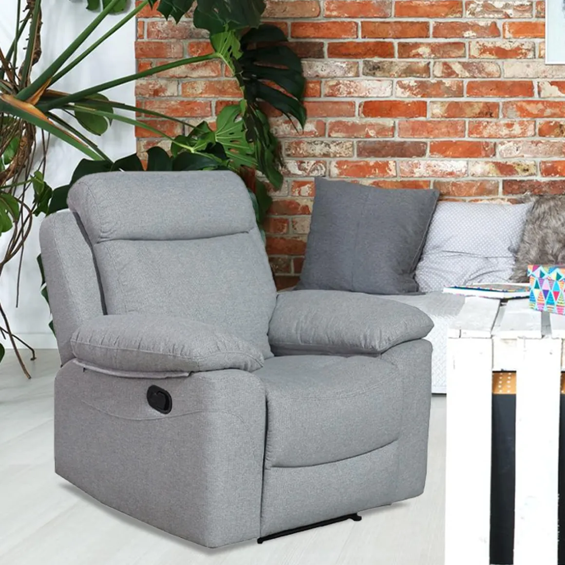Sofá relax Olimpo 1 plaza reclinable con reposapiés gris 102x106x66-96 cm