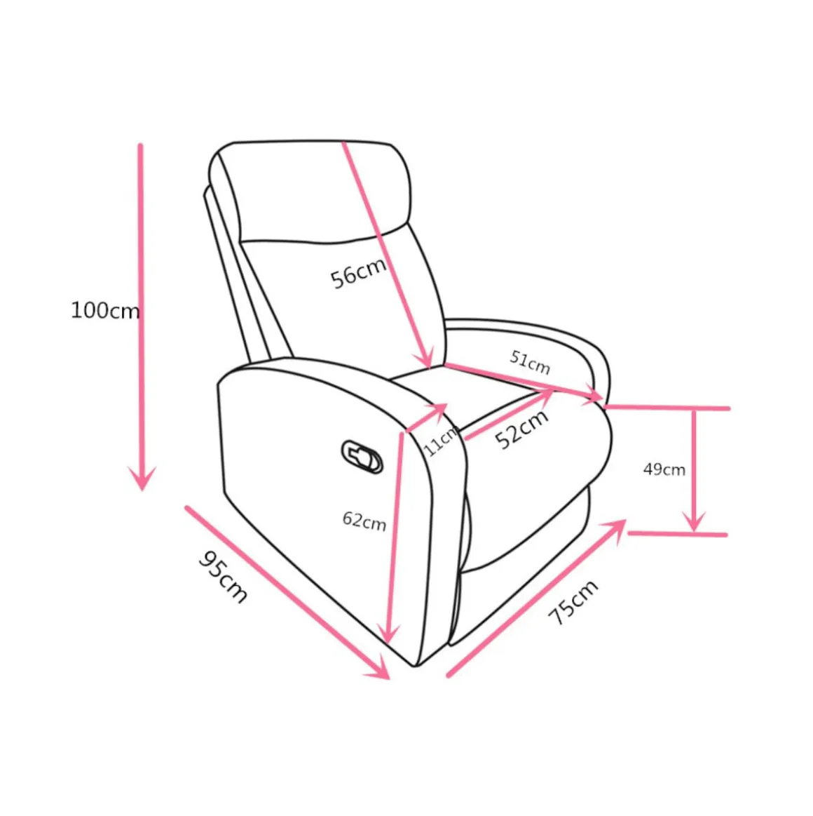Sofá relax Siberia 1 plaza reclinable con reposapiés 100x75x95 cm