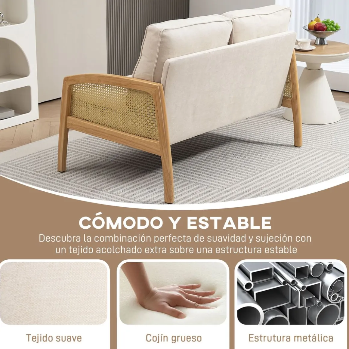 Sofá Rueca Homcom 2 plazas beige 88x123x75 cm