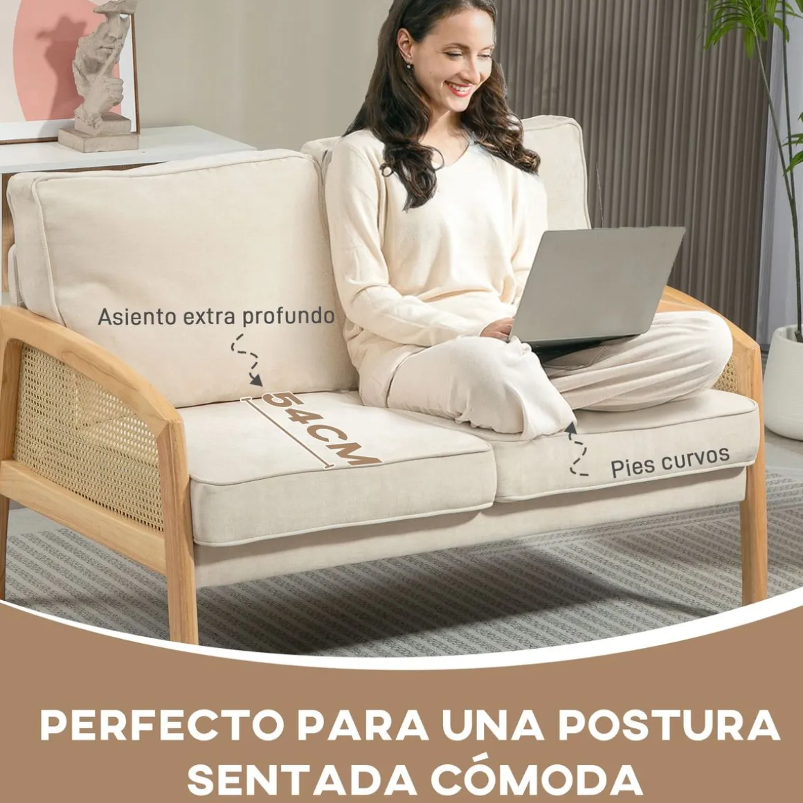 Sofá Rueca Homcom 2 plazas beige 88x123x75 cm