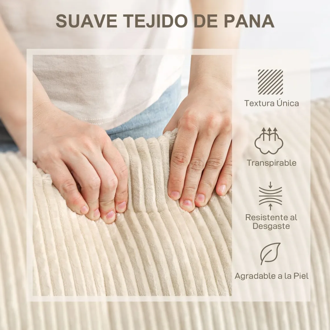 Sofá Terra Homcom 3 plazas con 2 cojines crema 88x212x80 cm