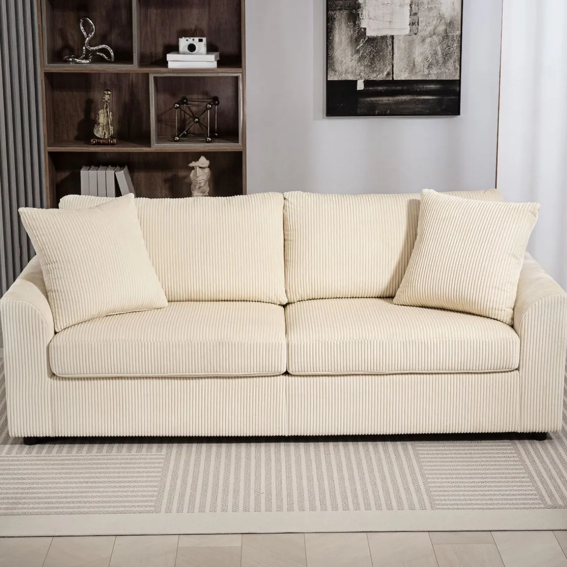 Sofá Terra Homcom 3 plazas con 2 cojines crema 88x212x80 cm