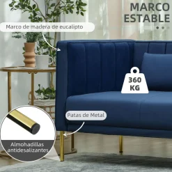 Sofá Tiramisú Homcom 3 plazas con cojines azul marino 76x194,5x76 cm
