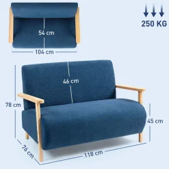 Sofá Tundra Homcom tapizado de borreguito 78x118x76 cm