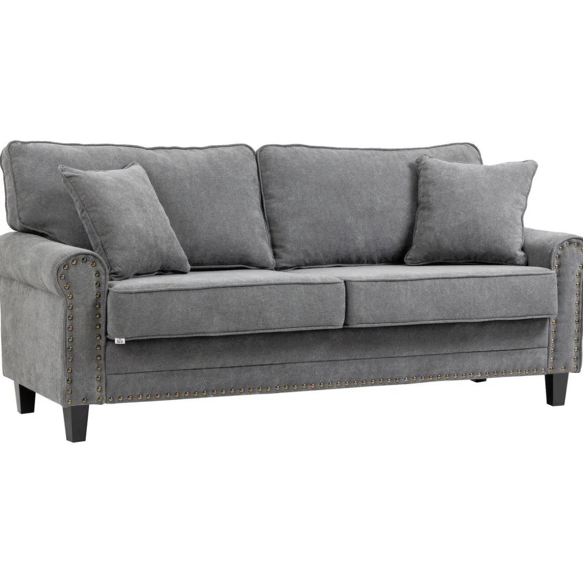 Sofá Viator Homcom 3 plazas tapizado con cojines gris 89x196x80,5 cm