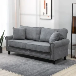 Sofá Viator Homcom 3 plazas tapizado con cojines gris 89x196x80,5 cm