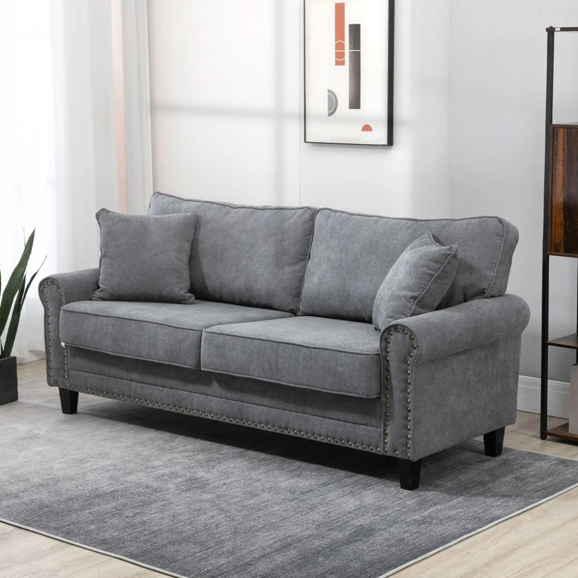 Sofá Viator Homcom 3 plazas tapizado con cojines gris 89x196x80,5 cm