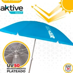 Sombrilla Air Max Aktive Beach altura regulable protección UV50 azul Ø220 cm