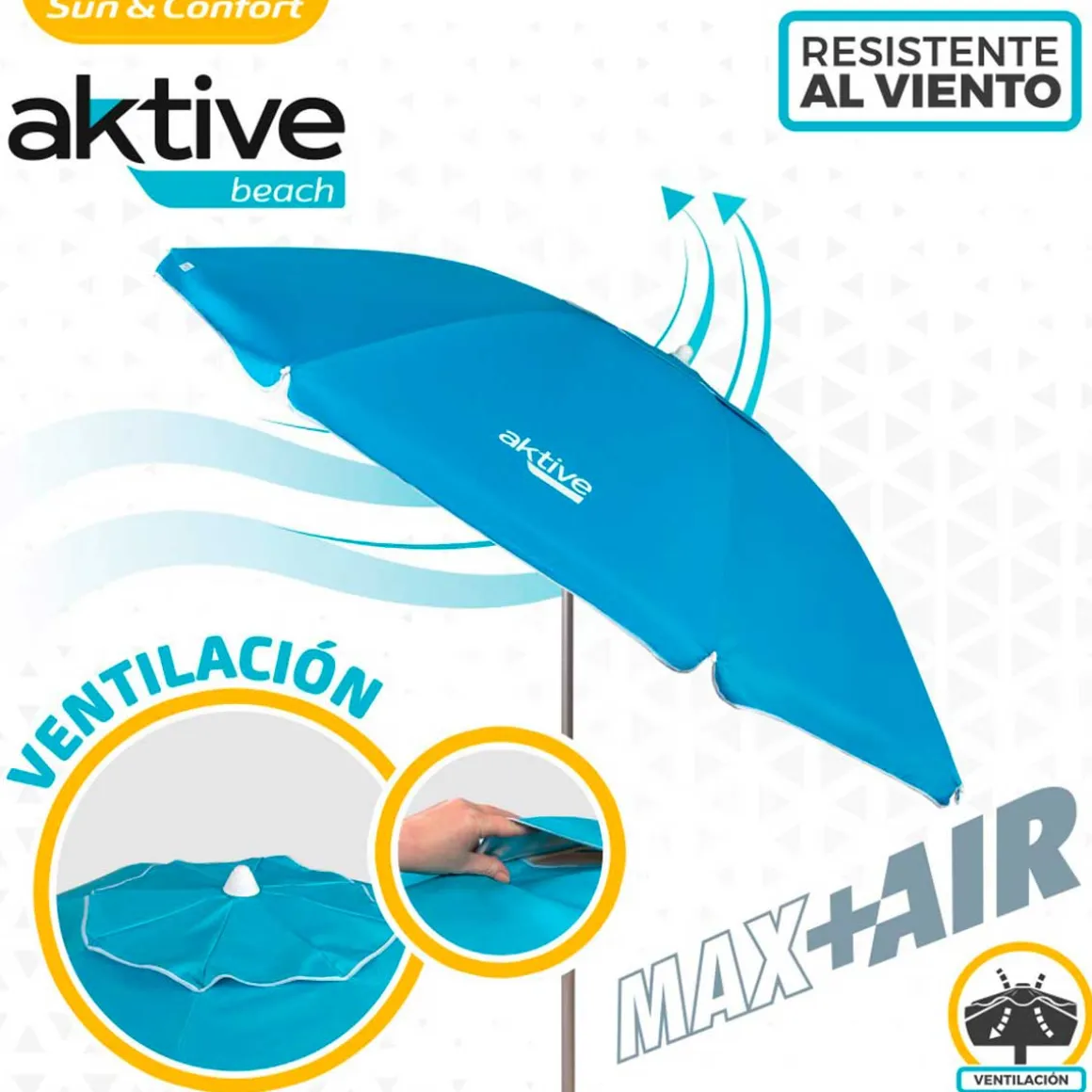 Sombrilla Air Max Aktive Beach altura regulable protección UV50 azul Ø220 cm