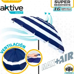 Sombrilla Air Max Aktive Beach altura regulable protección UV50 azul/blanco Ø240 cm