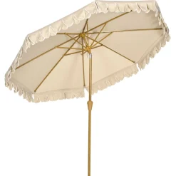 Sombrilla Boho Outsunny inclinable 45º + volantes + manivela blanco/madera Ø264x240 cm
