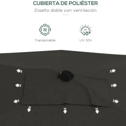 Sombrilla Charlotte Outsunny rectangular manivela + protección UV50+ gris 248x205x290 cm