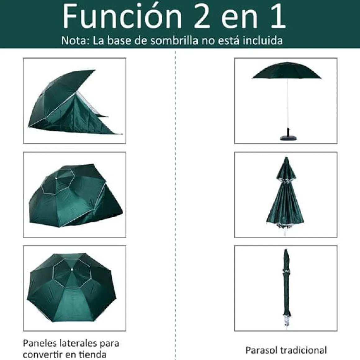 Sombrilla con paneles laterales Outsunny protección UV verde oscuro Ø210x222 cm