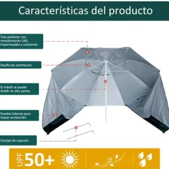 Sombrilla con paneles laterales Outsunny protección UV verde oscuro Ø210x222 cm