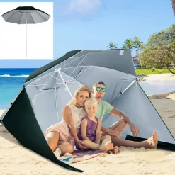 Sombrilla con paneles laterales Outsunny protección UV verde oscuro Ø210x222 cm
