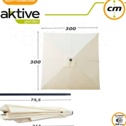 Sombrilla cuadrada Aktive Garden con poleas protección UV50 crema 300x300 cm