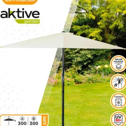 Sombrilla cuadrada Aktive Garden con poleas protección UV50 crema 300x300 cm