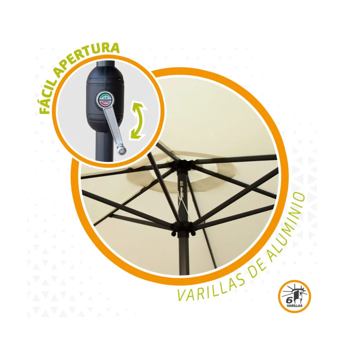 Sombrilla de jardín Aktive con manivela + ventilación beige Ø300 cm