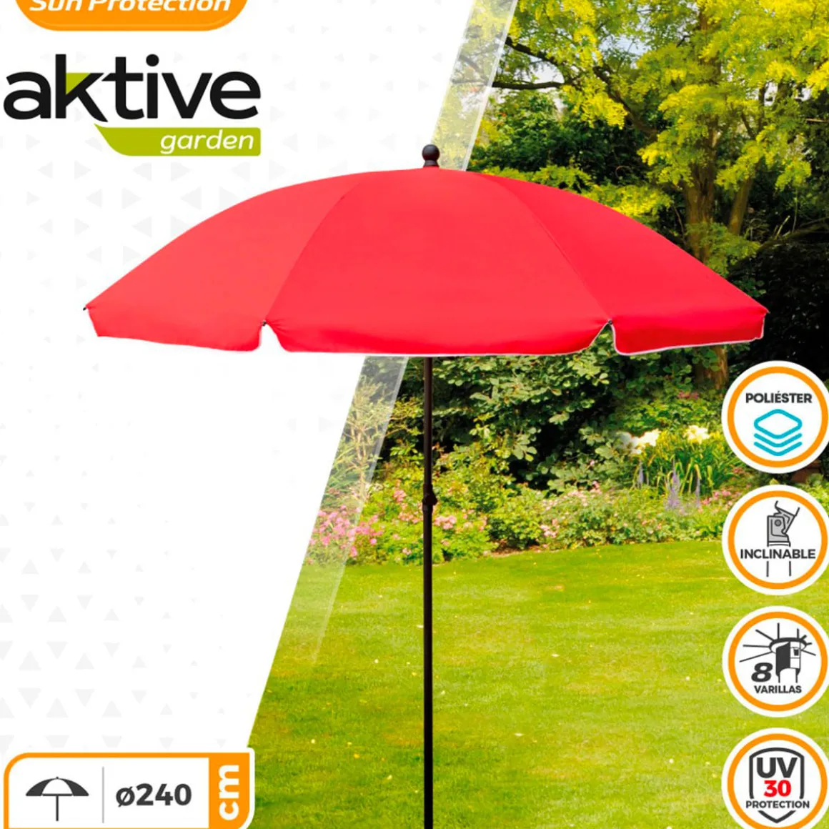 Sombrilla de jardín Aktive Garden con protección UV Ø240cm