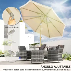 Sombrilla de jardín Estrella Outsunny con manivela y ángulo ajustable crema Ø265x244 cm