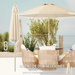 Sombrilla de jardín Estrella Outsunny con manivela y ángulo ajustable crema Ø265x244 cm