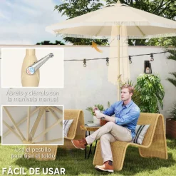 Sombrilla de jardín Estrella Outsunny con manivela y ángulo ajustable crema Ø265x244 cm