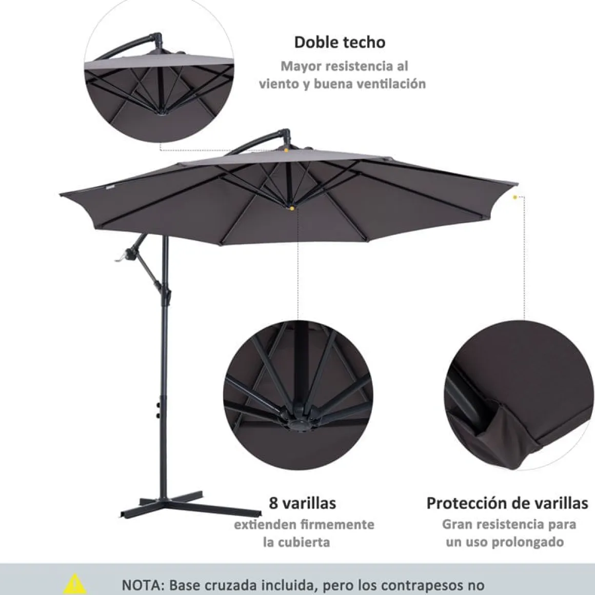 Sombrilla de jardín excéntrica Outsunny gris Ø295x245 cm