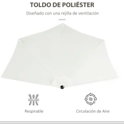 Sombrilla de jardín Outsunny con manivela semicircular crema 236x269x138 cm